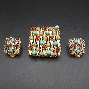 Austria VIntage Brooch Pin Earrings Jewelry Set